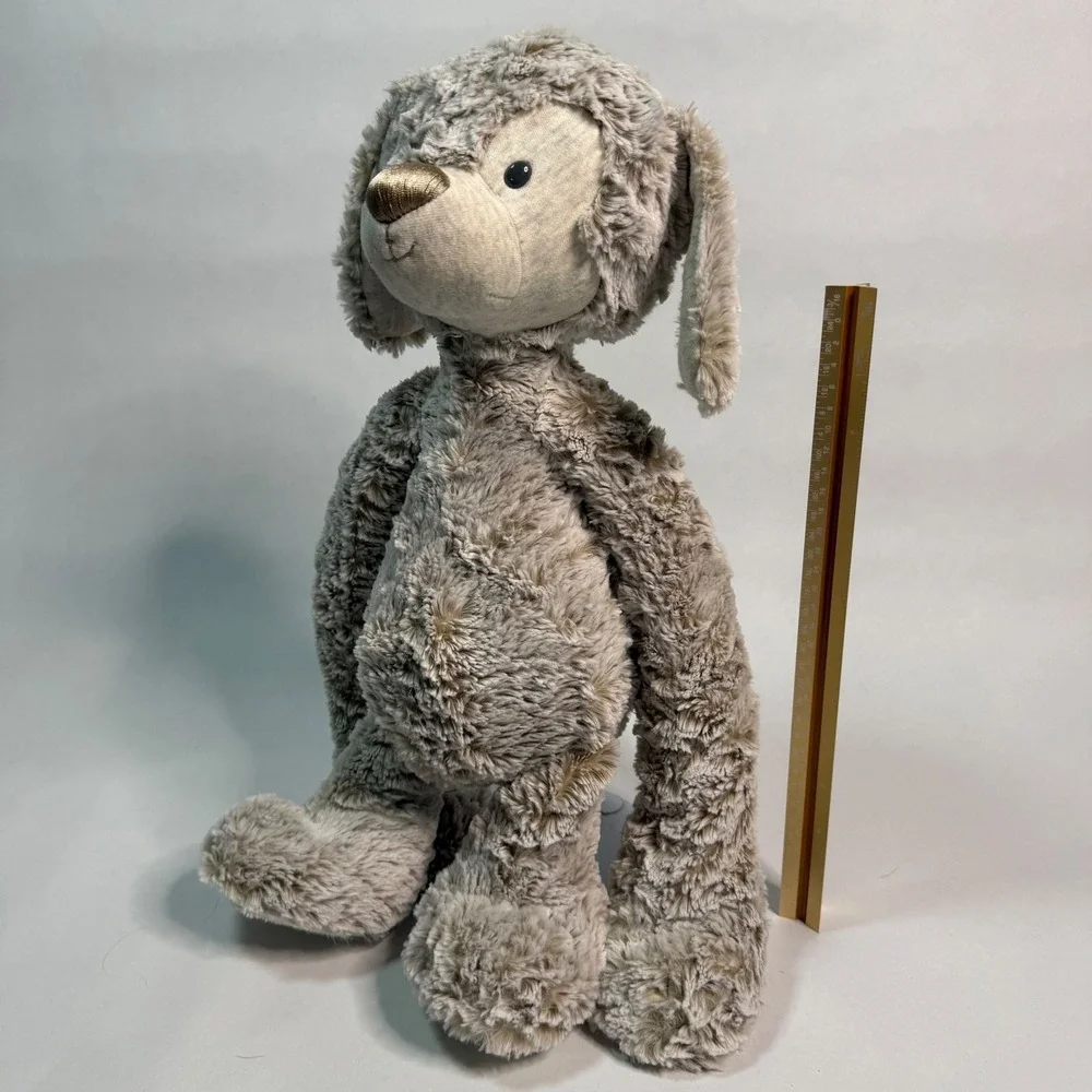 Demdaco Plush Puppy Dog Shaggy Taupe Floppy Limbs Weighted Stuffed Animal 16in
